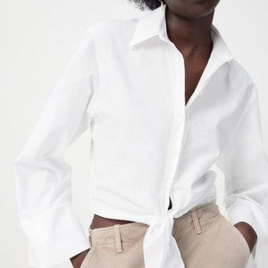 Zara Womens Tied Collar Poplin Shirt White